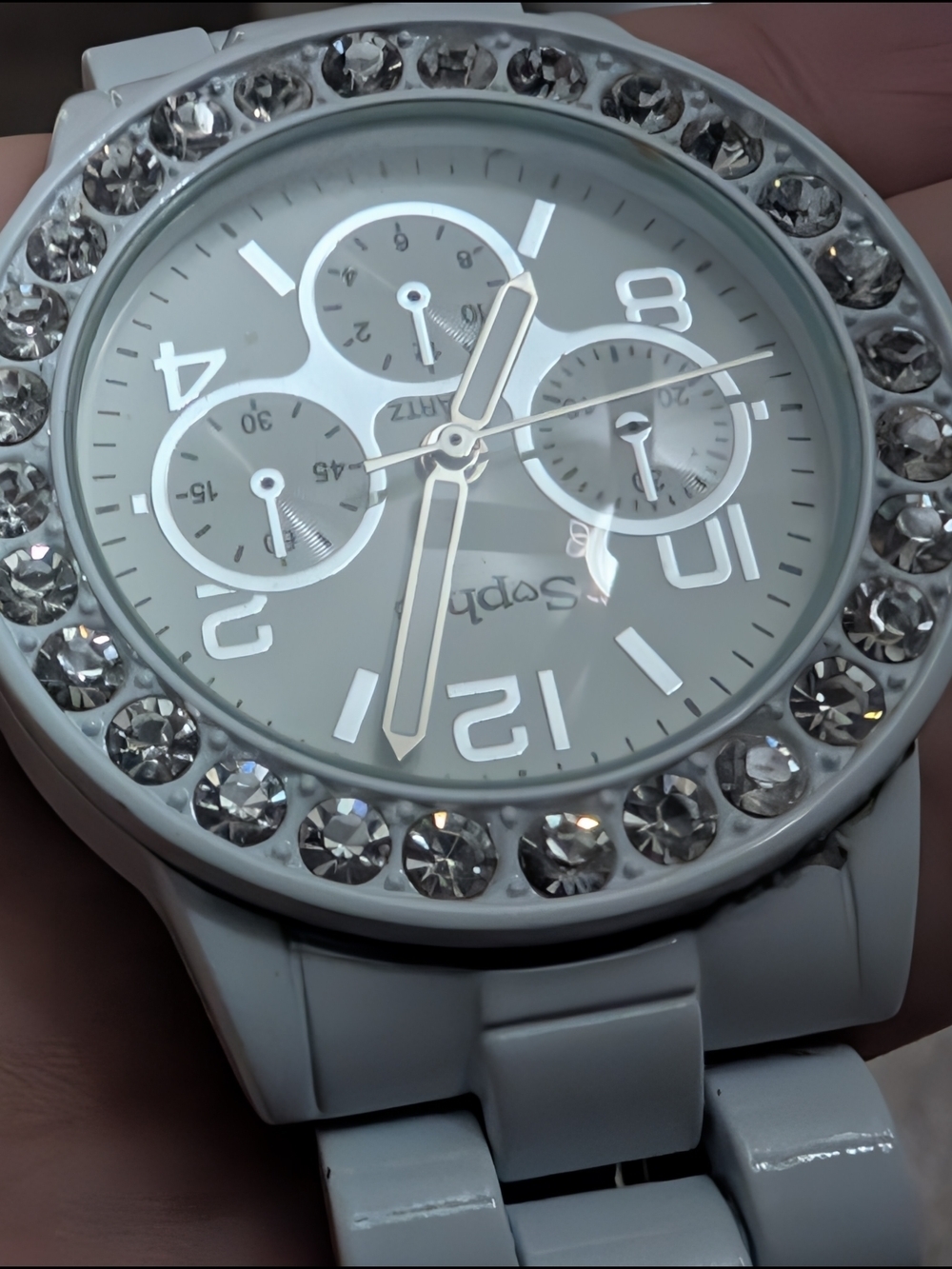 White Crystal Bezel Women's Fashion Watch - Picture 2 of 6
